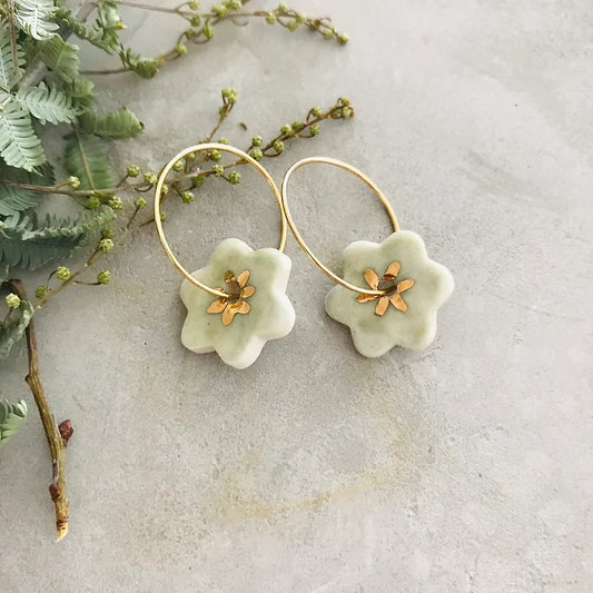 TWIGG JEWELLERY Sage Green Porcelain Flower Earrings