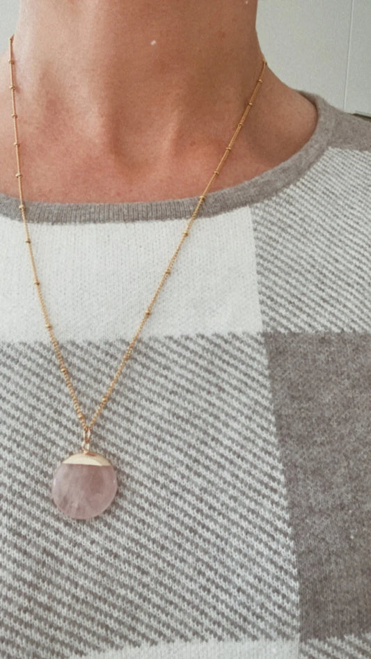 TWIGG JEWELLERY Rose Quartz Eclipse Necklace