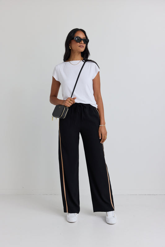 AMONG THE BRAVE Confidant Stripe Leg Crepe Wide Leg Pants