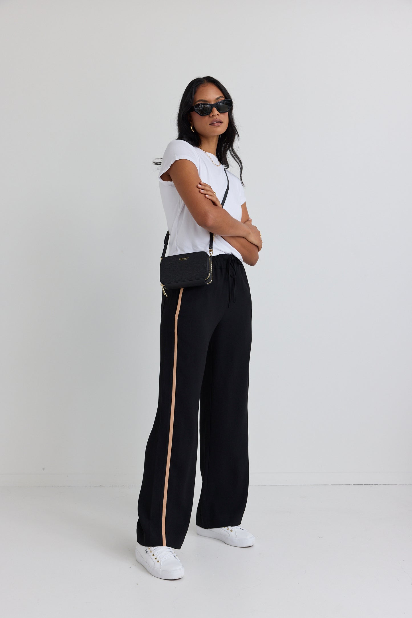 AMONG THE BRAVE Confidant Stripe Leg Crepe Wide Leg Pants