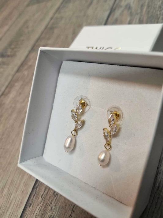 TWIGG JEWELLERY Ever After Crystal & Pearl Earrings Gold