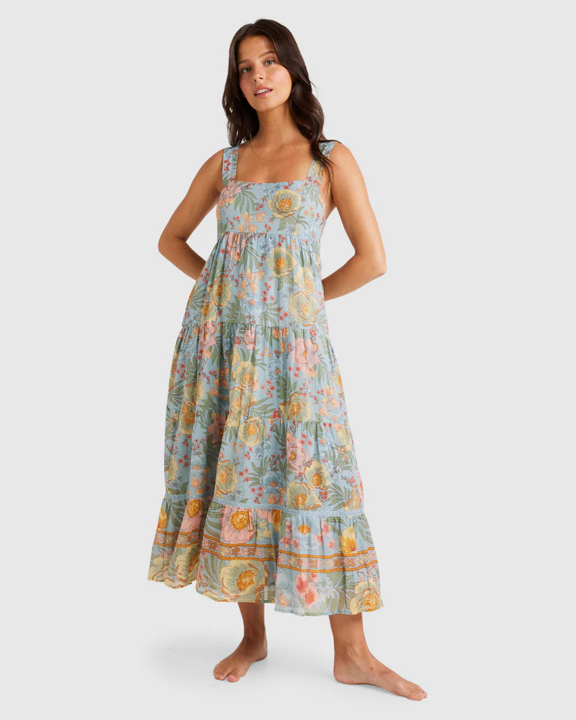 Billabong Lost Cove Shine On Midi Dress Pastel Blue