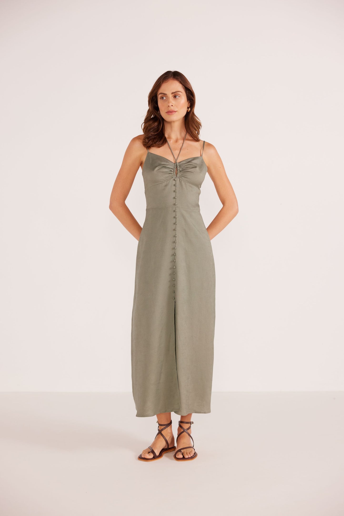 MINK PINK Willa Midi Dress Khaki