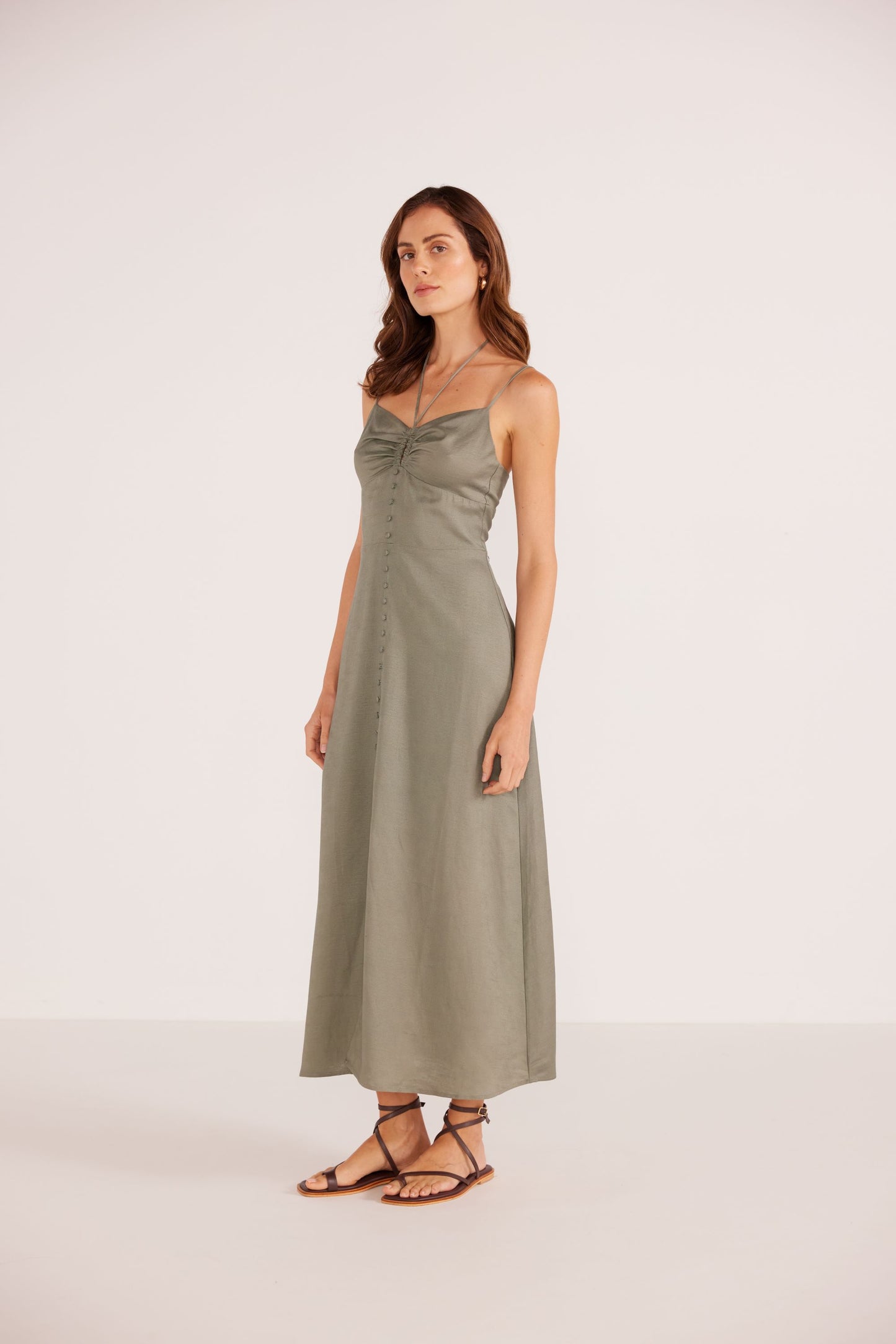 MINK PINK Willa Midi Dress Khaki