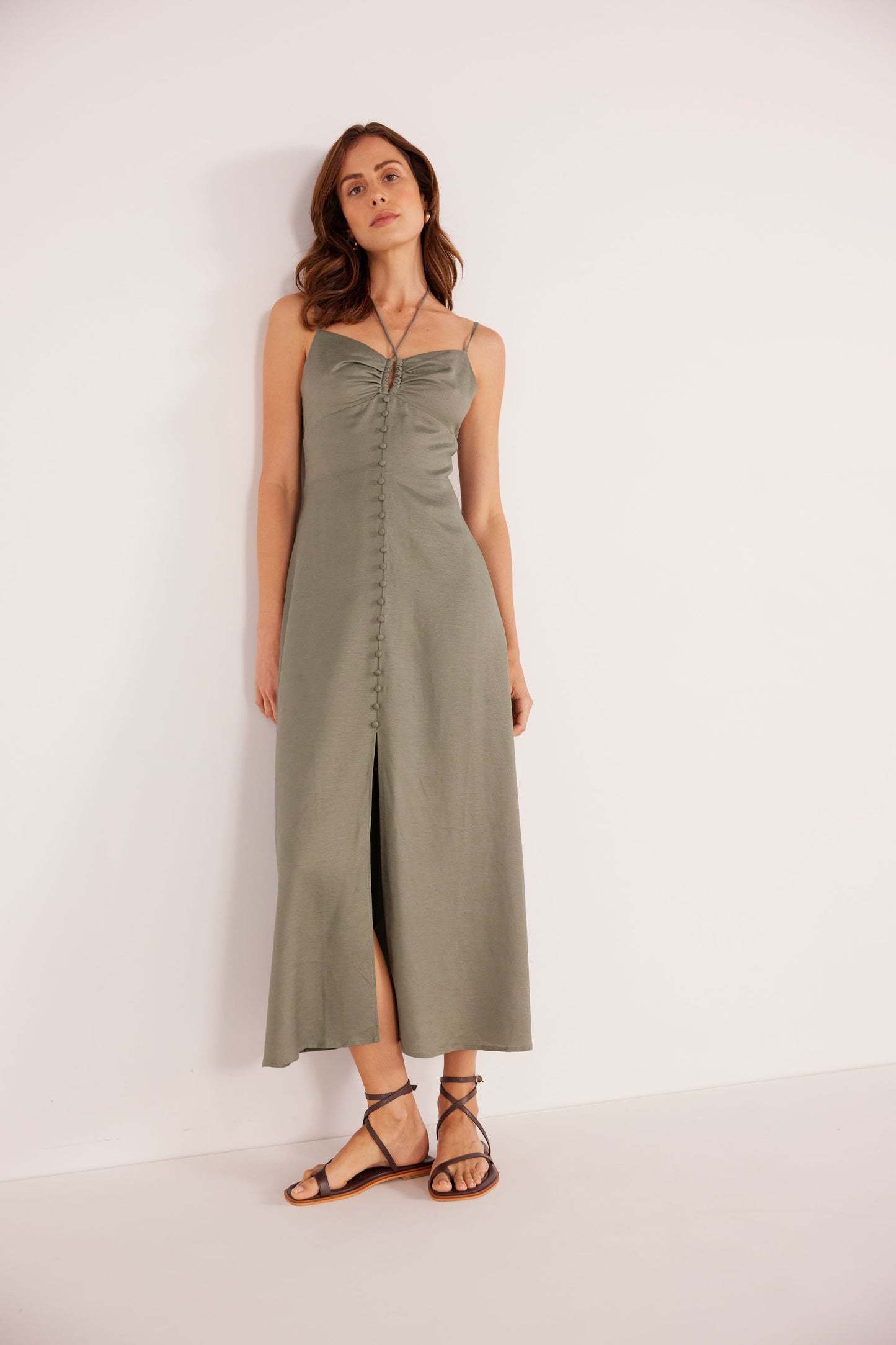 MINK PINK Willa Midi Dress Khaki