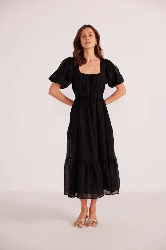 MINK PINK Amy Tiered Midi Dress Black