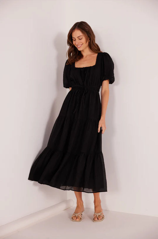 MINK PINK Amy Tiered Midi Dress Black