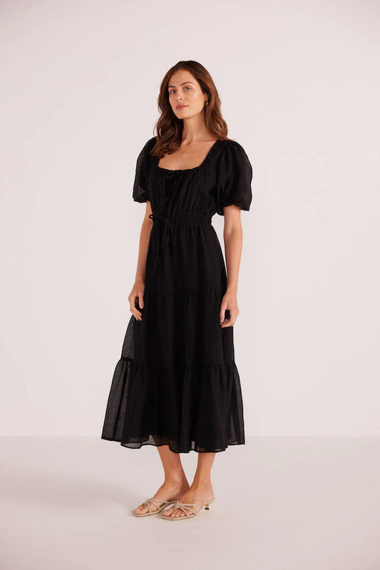MINK PINK Amy Tiered Midi Dress Black