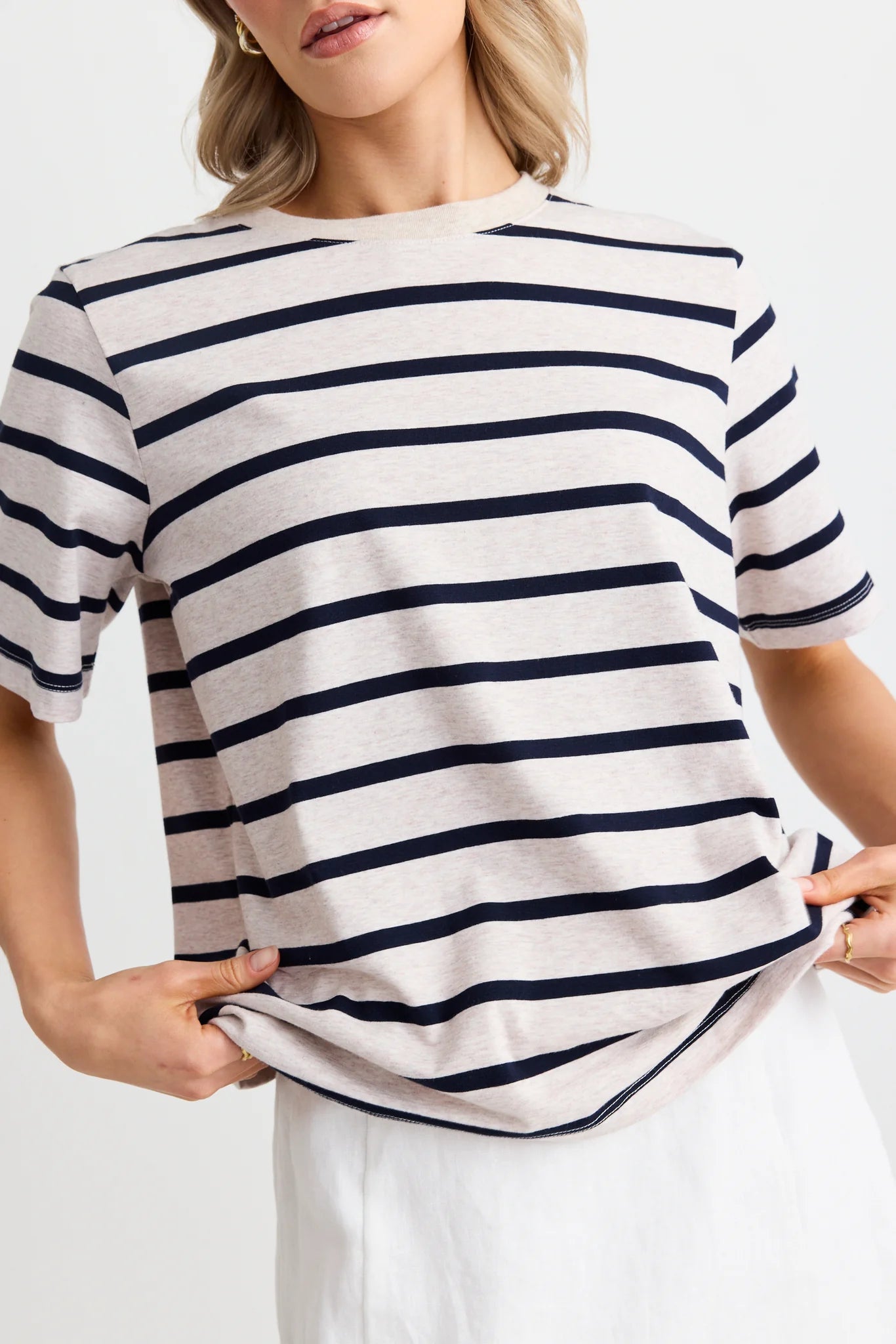 RE:UNION Binding Boxy Fit Stripe Tee Navy/Ecru