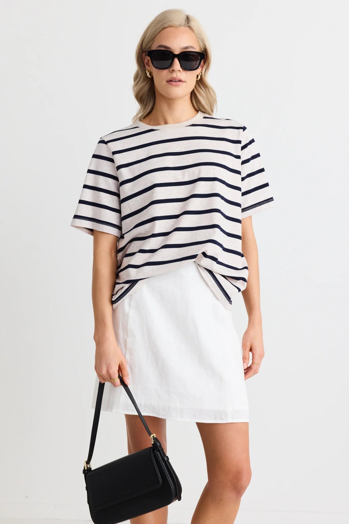 RE:UNION Binding Boxy Fit Stripe Tee Navy/Ecru