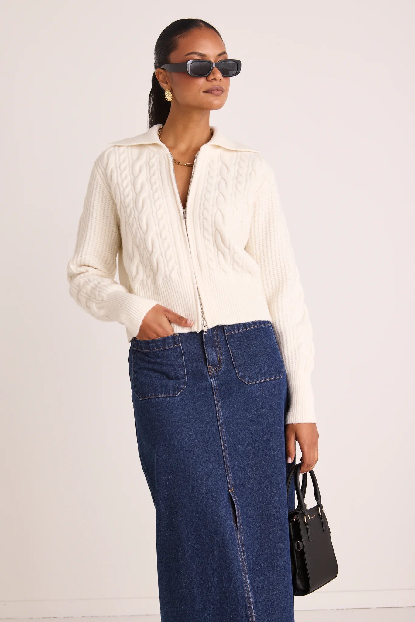 AMONG THE BRAVE Central Ivory Zip Knit Cardi Jumper