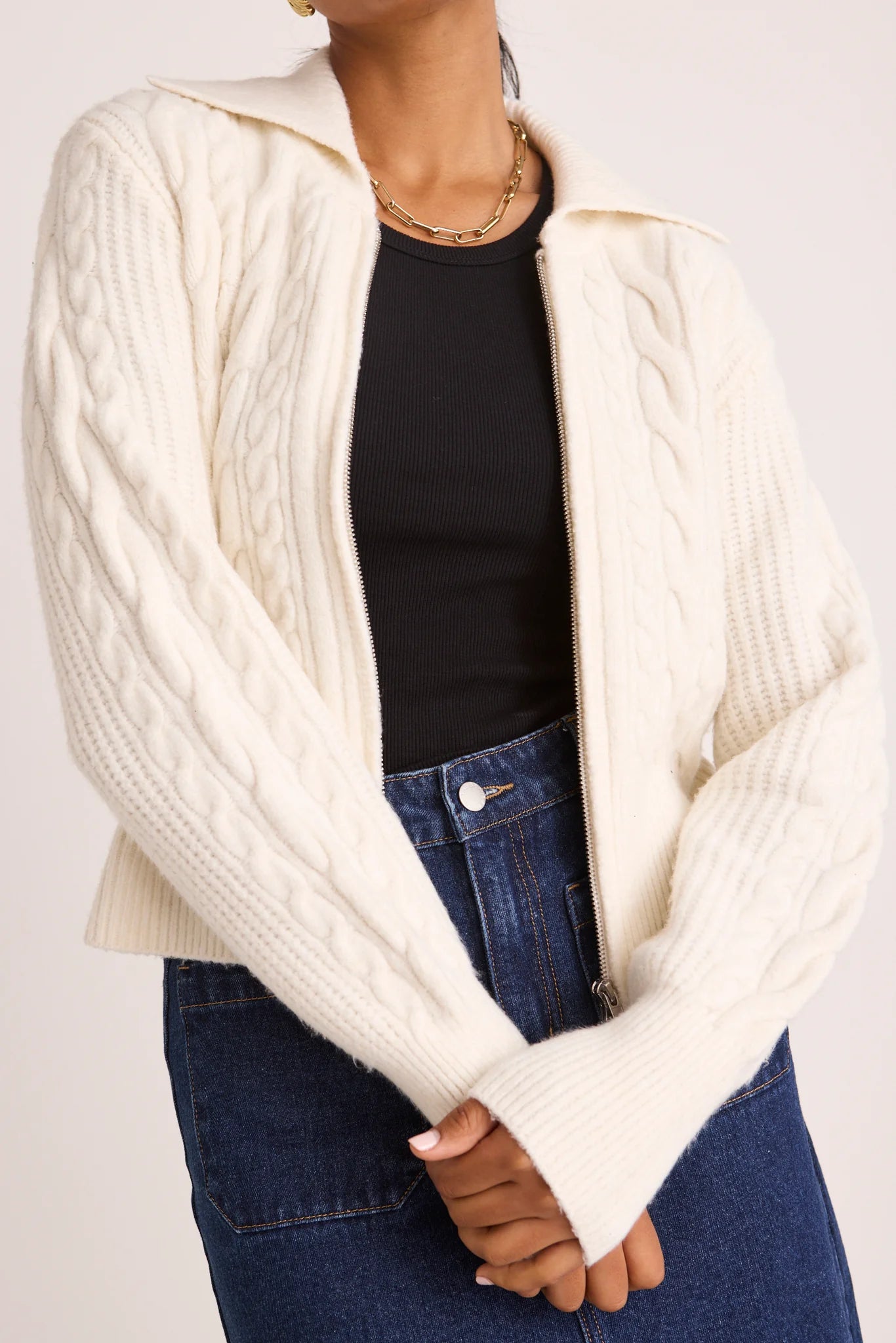 AMONG THE BRAVE Central Ivory Zip Knit Cardi Jumper