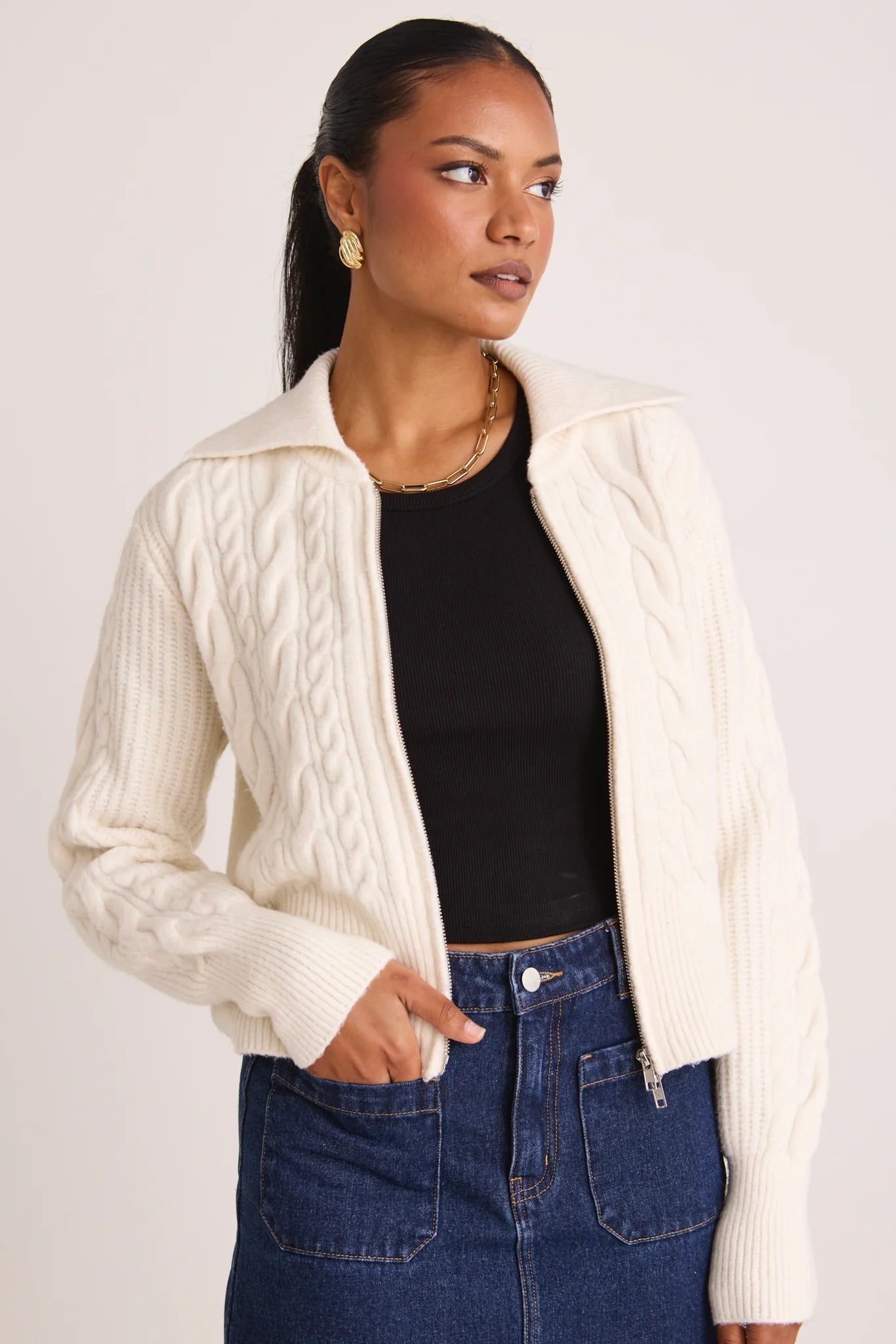 AMONG THE BRAVE Central Ivory Zip Knit Cardi Jumper