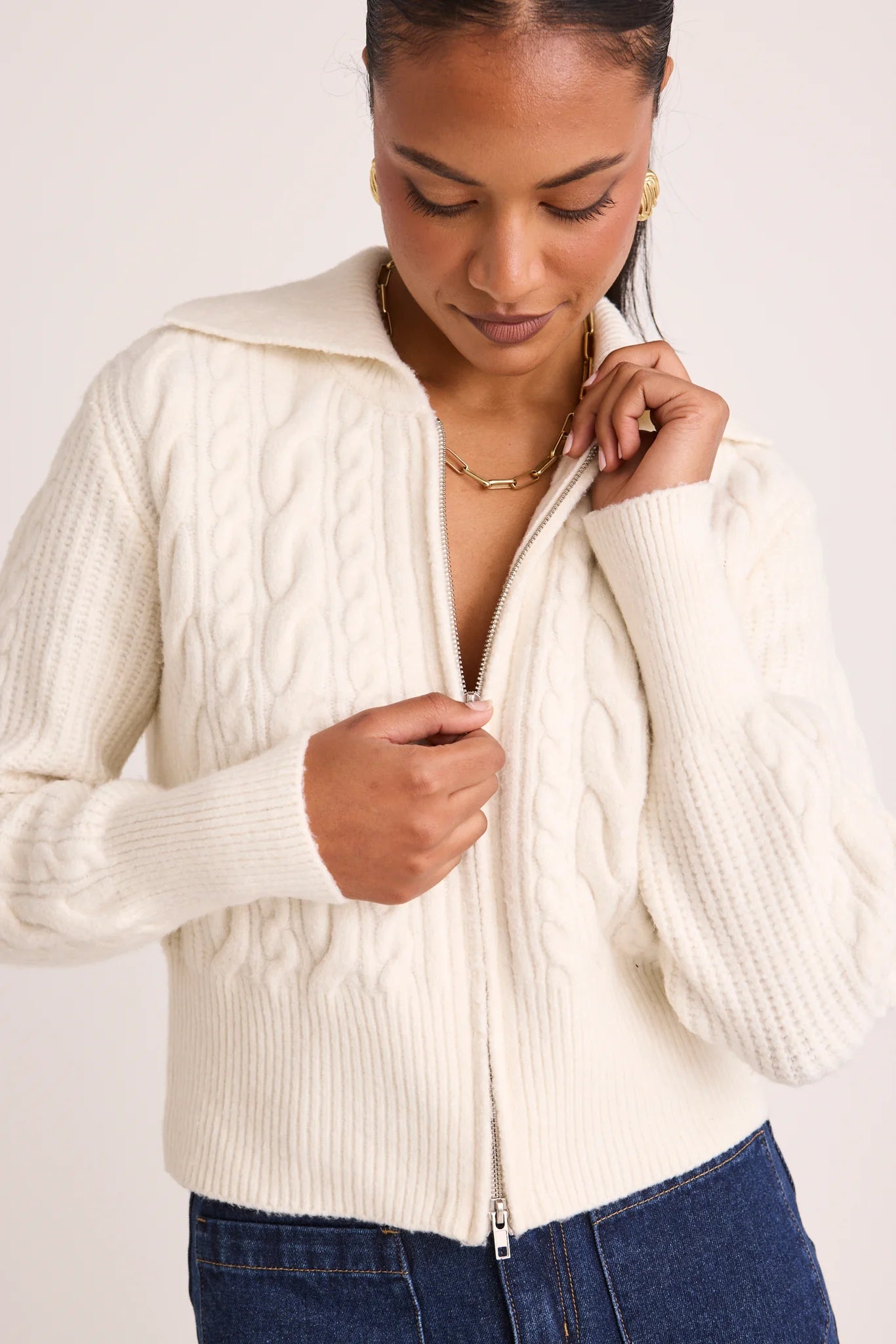 AMONG THE BRAVE Central Ivory Zip Knit Cardi Jumper