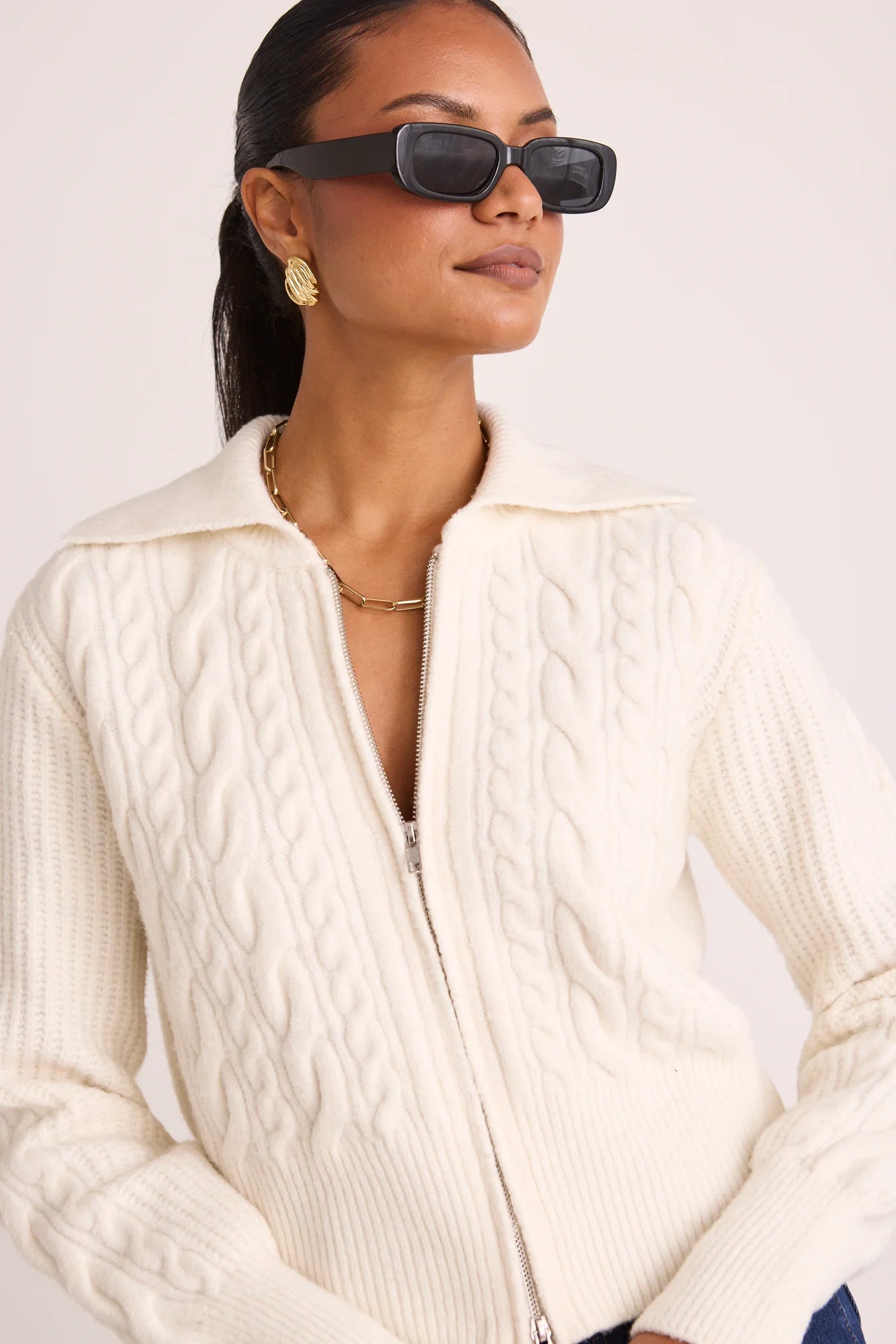 AMONG THE BRAVE Central Ivory Zip Knit Cardi Jumper