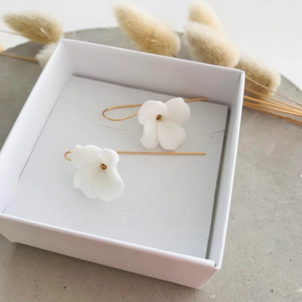 TWIGG JEWELLERY Ceramic Petal White Hook Earrings