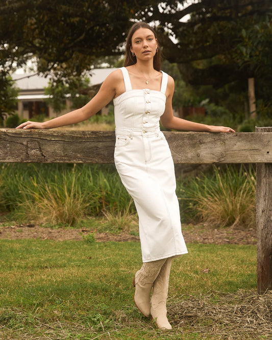 All About Eve Coco Denim Midi Dress Vintage White