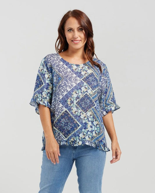 Seduce Dorothy Top Blue Patio