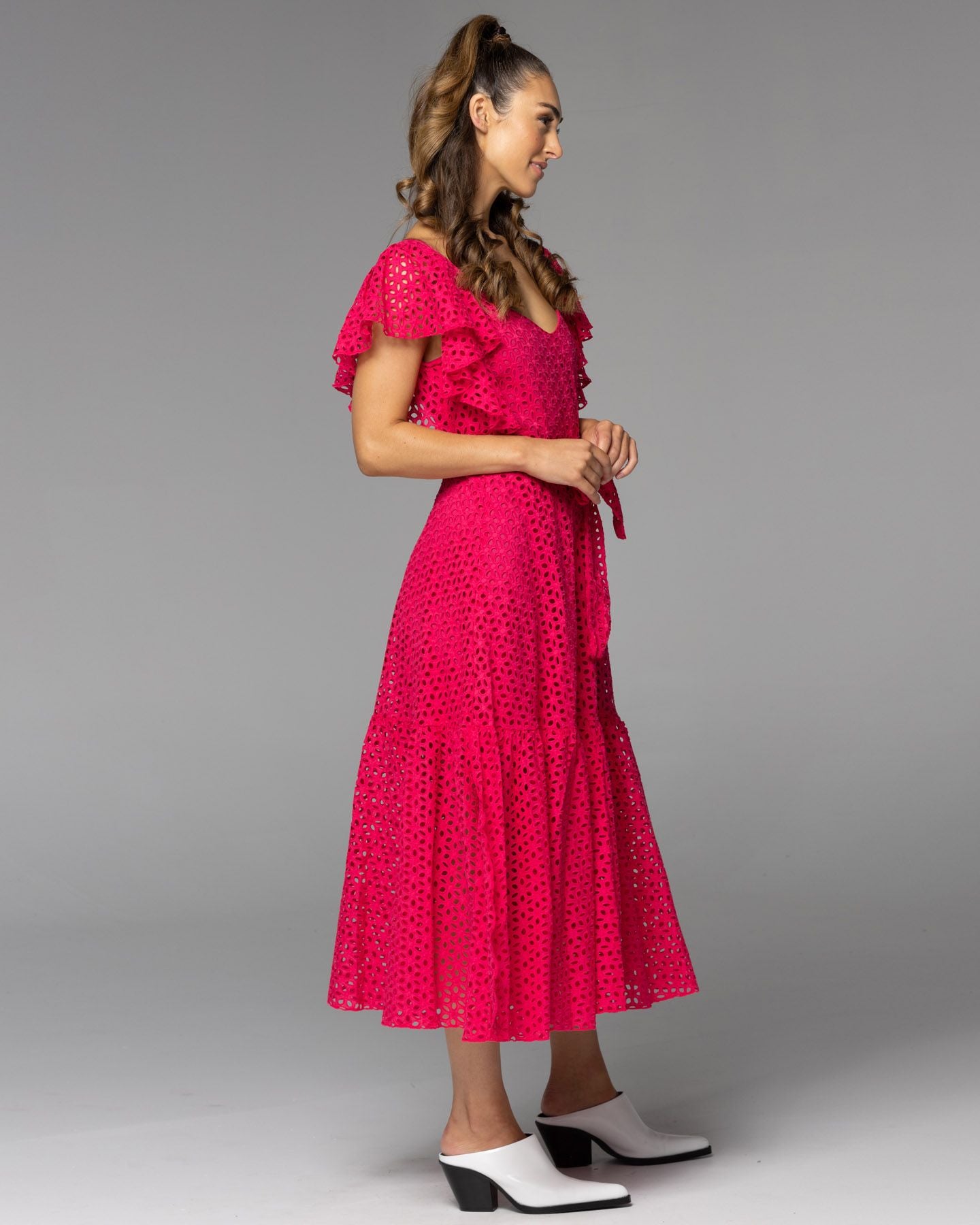 Fate & Becker Dream Lover Broderie Midi Dress Ruby Pink