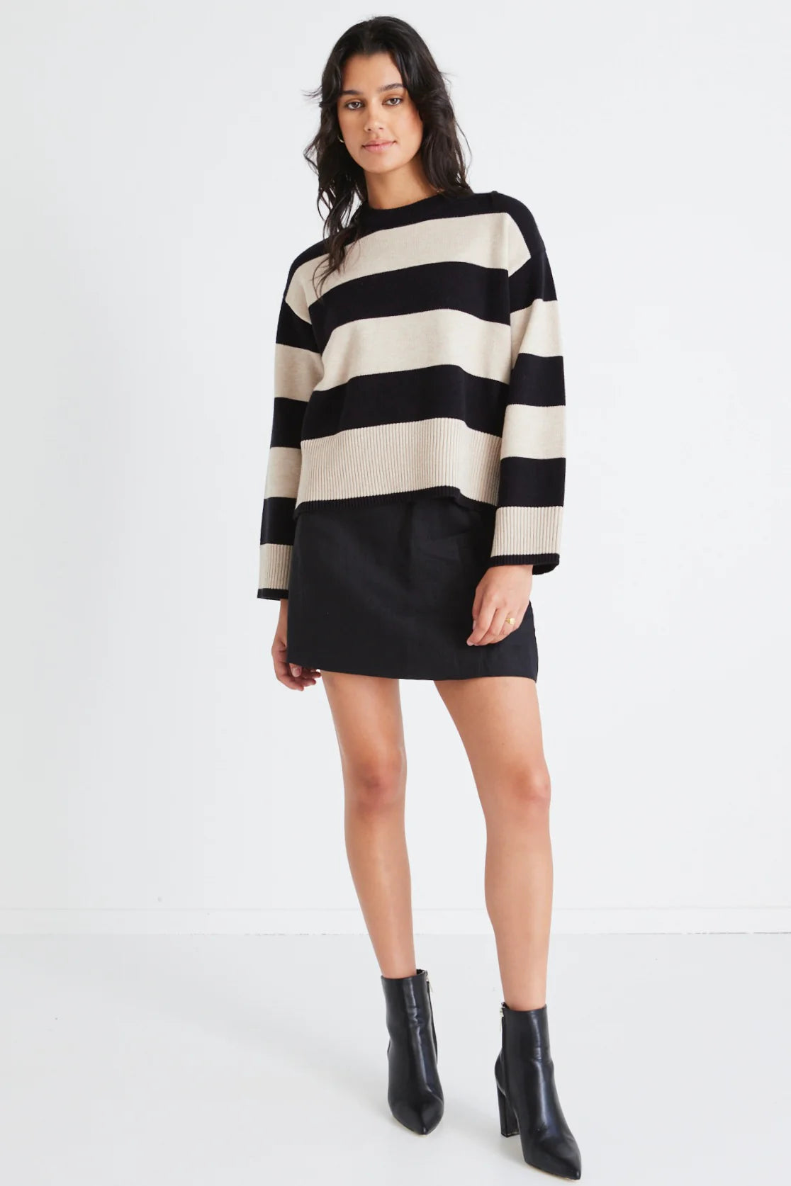 AMONG THE BRAVE Gravity Black & Stone Stripe Knit Jumper