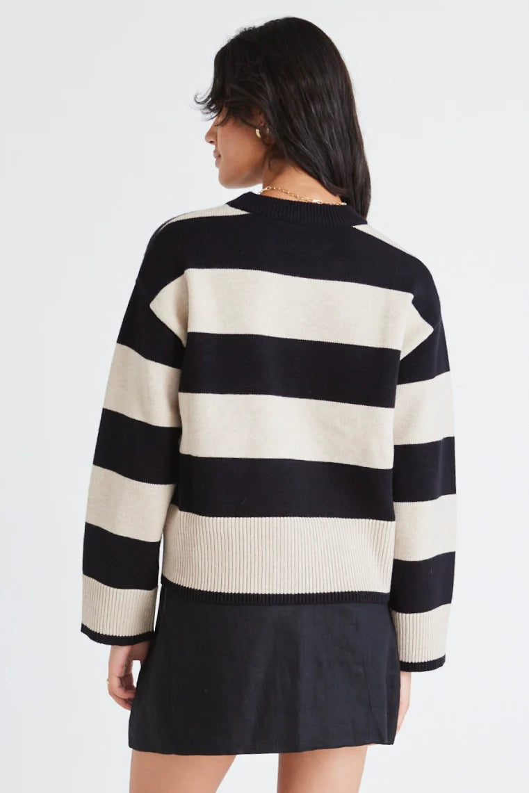 AMONG THE BRAVE Gravity Black & Stone Stripe Knit Jumper