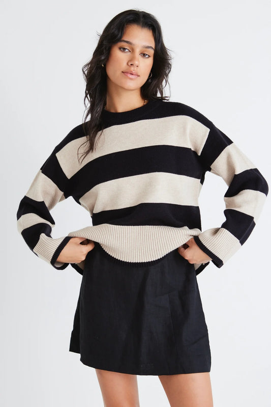 AMONG THE BRAVE Gravity Black & Stone Stripe Knit Jumper