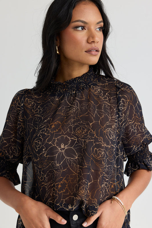 AMONG THE BRAVE Influential Black/Chocolate Rose Sketch Top