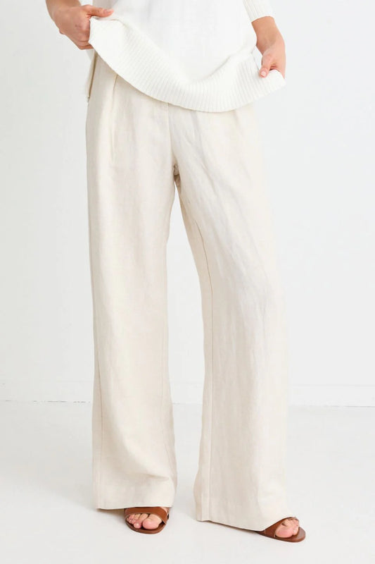 RE:UNION Island Natural Linen Viscoe Pleat Front Wide Leg Pant