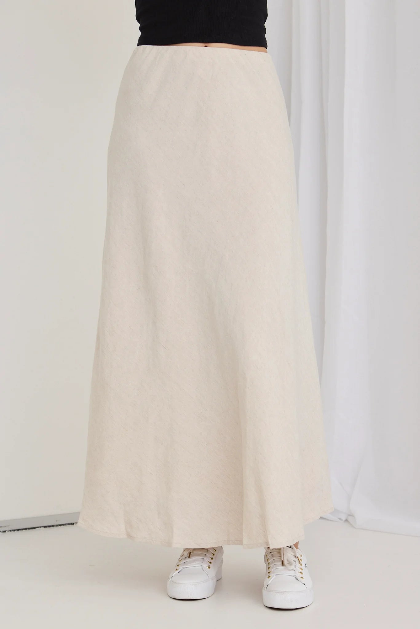 REUNION Lagos Natural Linen Bias Cut Maxi Skirt Natural