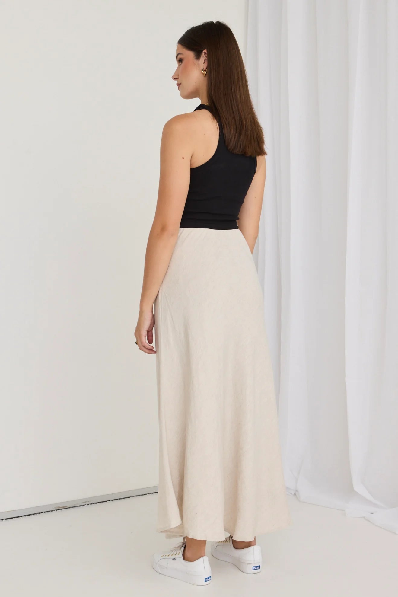 REUNION Lagos Natural Linen Bias Cut Maxi Skirt Natural