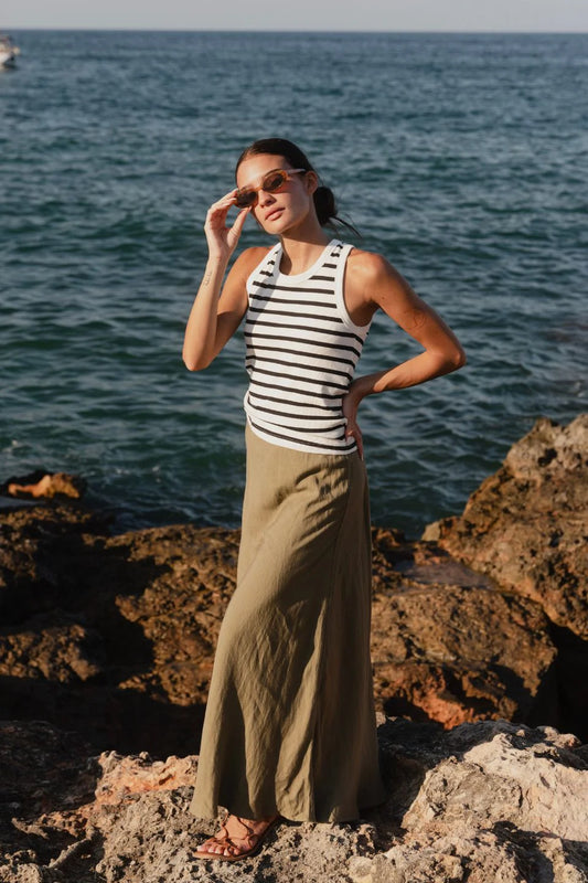 REUNION Lagos Soft Khaki Bias Cut Maxi Skirt