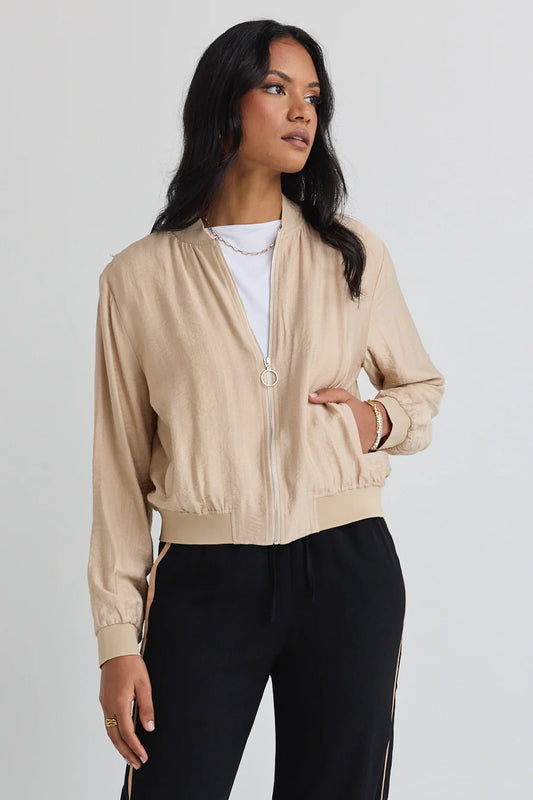 AMONG THE BRAVE Leo Sand Zip Through Bomber Jacket