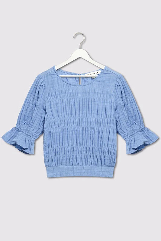 IVY+JACK Lovely French Blue Shirred Cotton Top