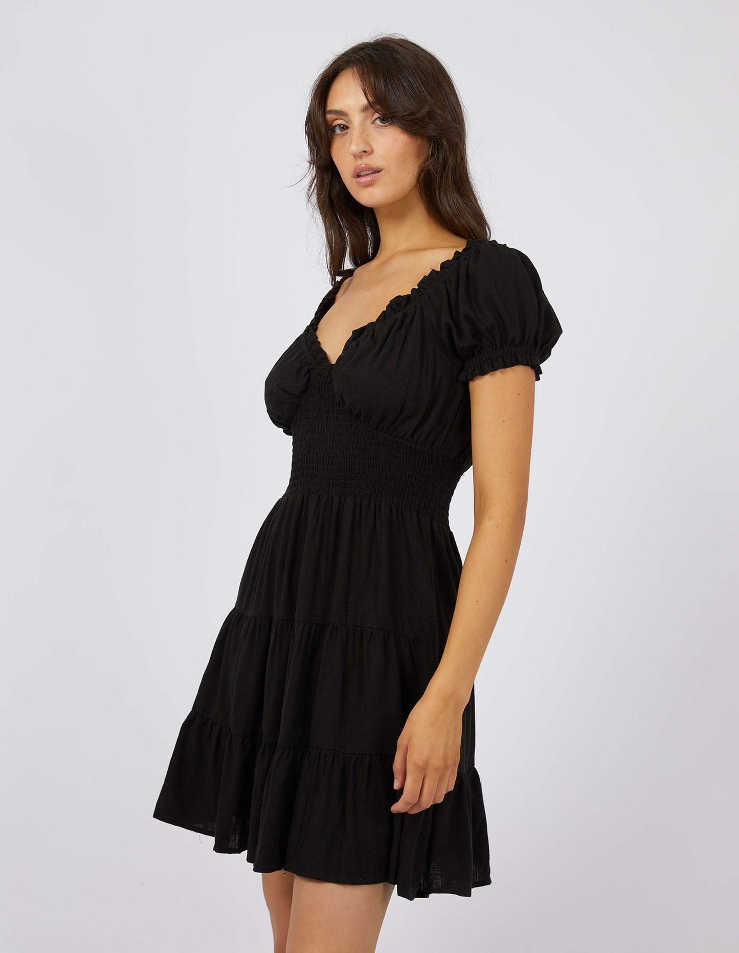 All About Eve Luxe Linen Mini Dress Black