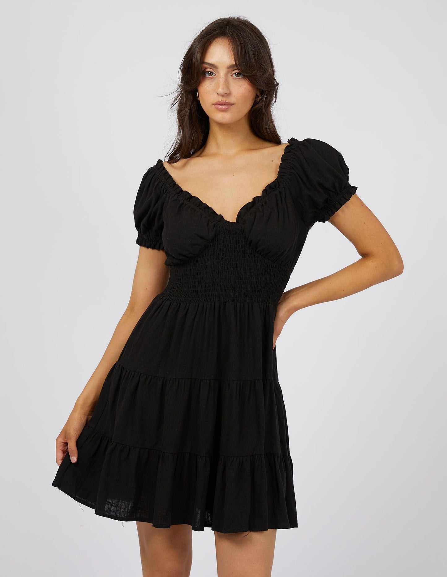 All About Eve Luxe Linen Mini Dress Black