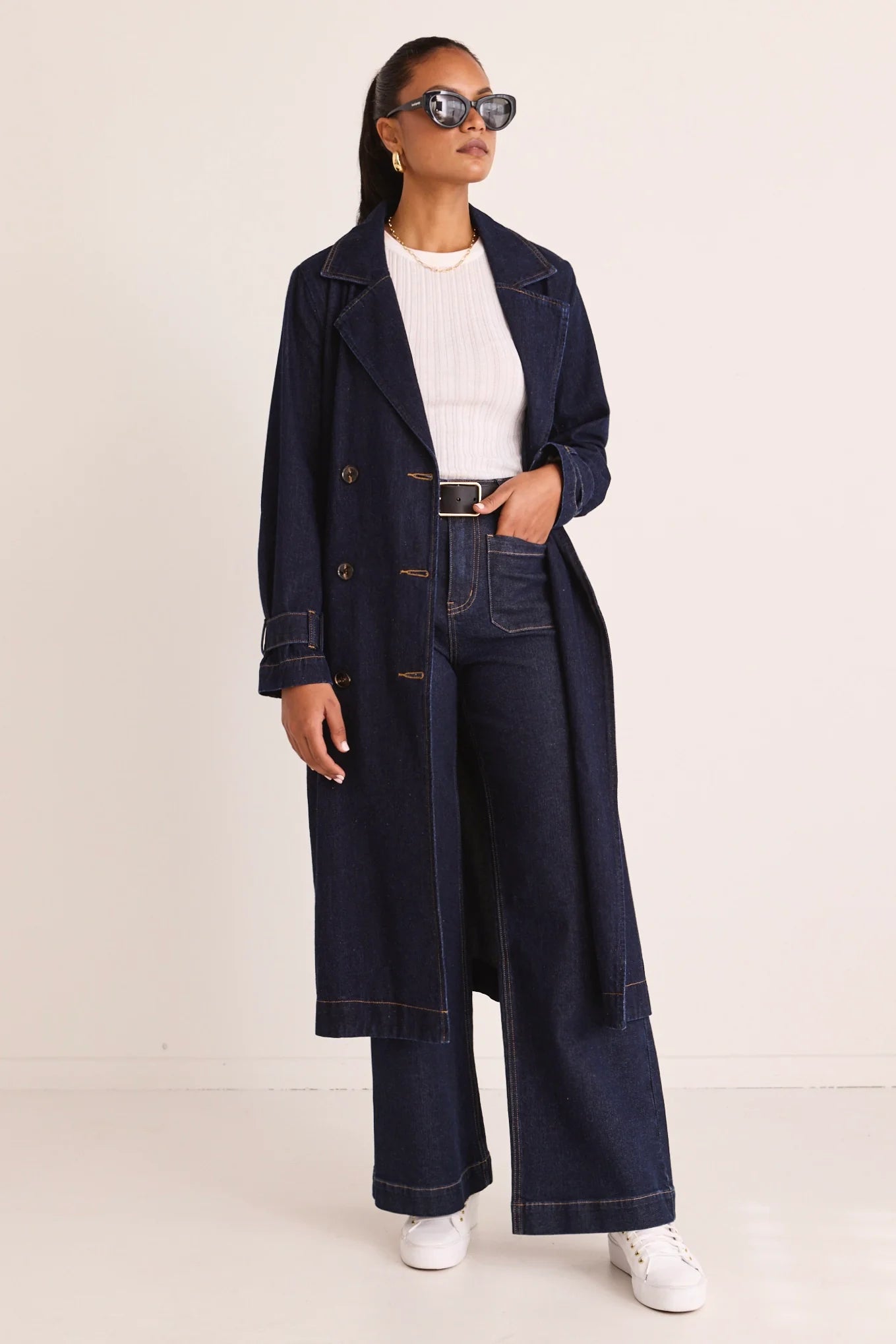 AMONG THE BRAVE Rodeo Indigo Denim Trench Coat