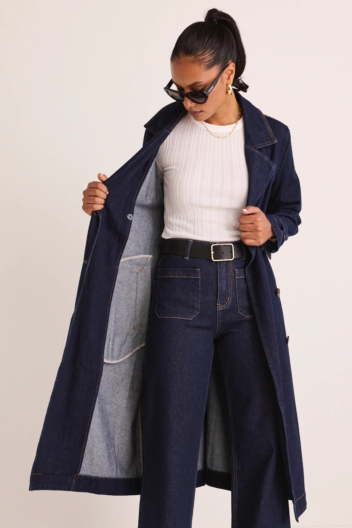 AMONG THE BRAVE Rodeo Indigo Denim Trench Coat