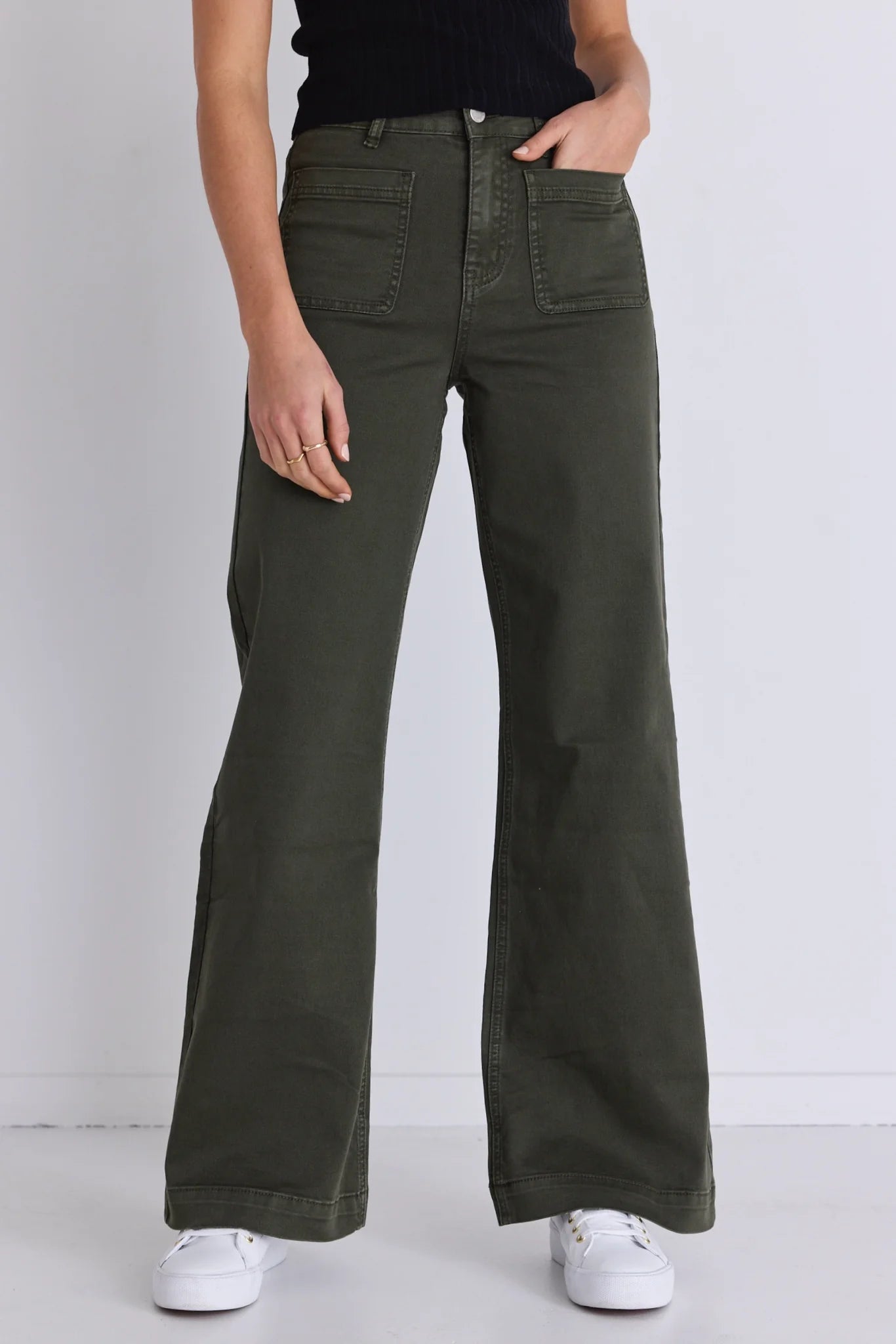 AMONG THE BRAVE Zoey High Rise Wide Leg Pocket Jean Khaki