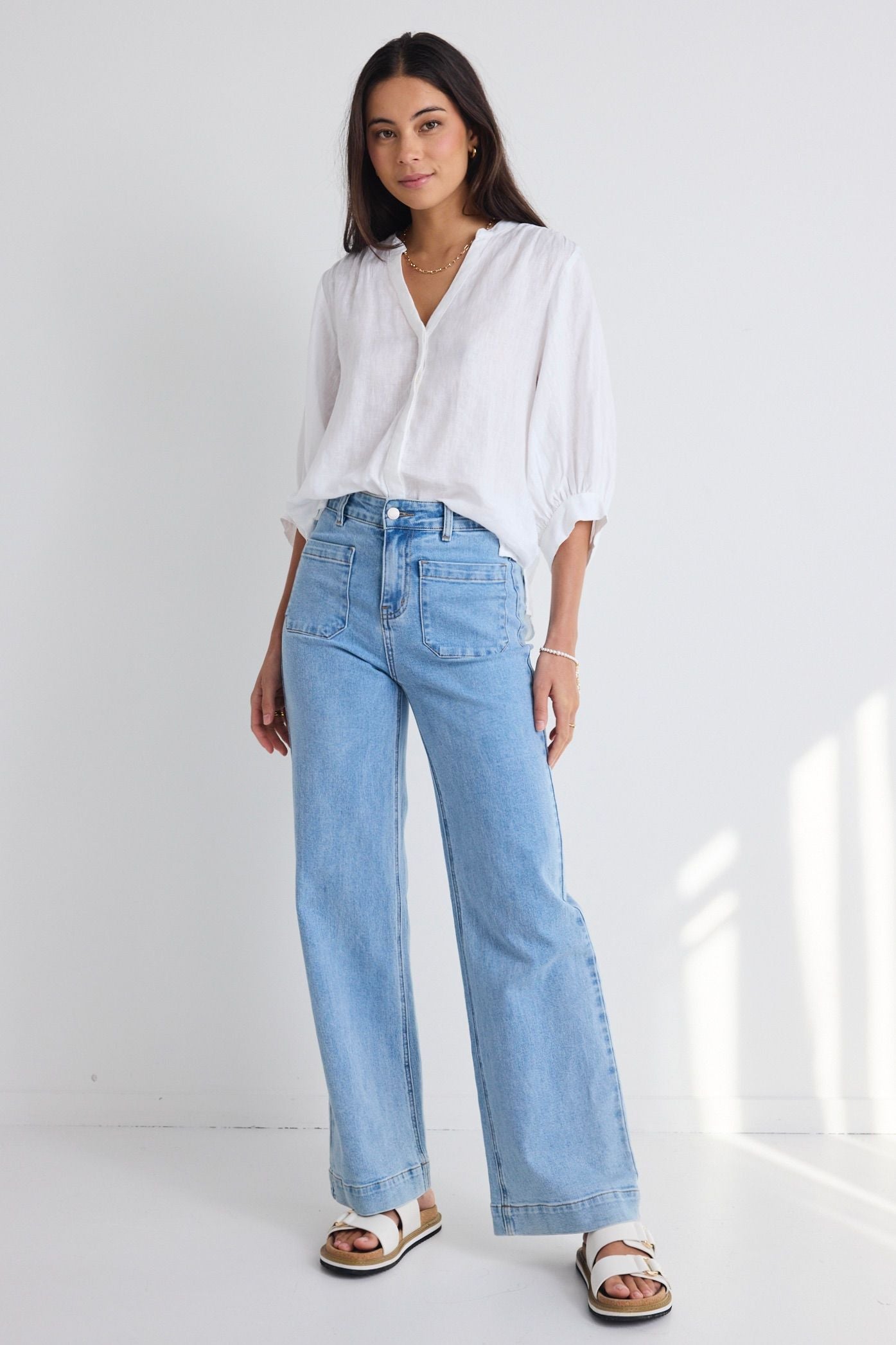 AMONG THE BRAVE Zoey Wide Leg Pocket Jean Light Blue