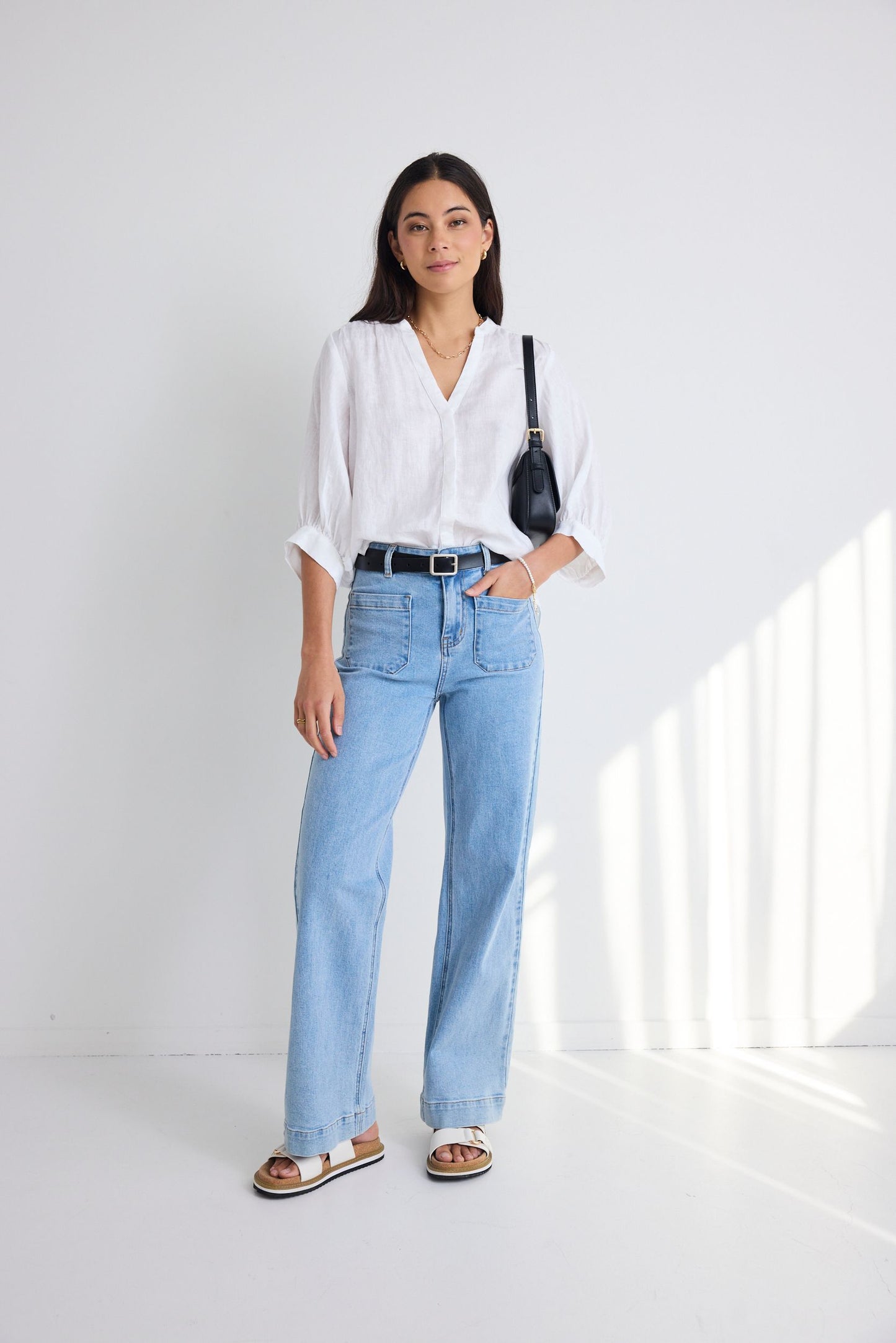 AMONG THE BRAVE Zoey Wide Leg Pocket Jean Light Blue