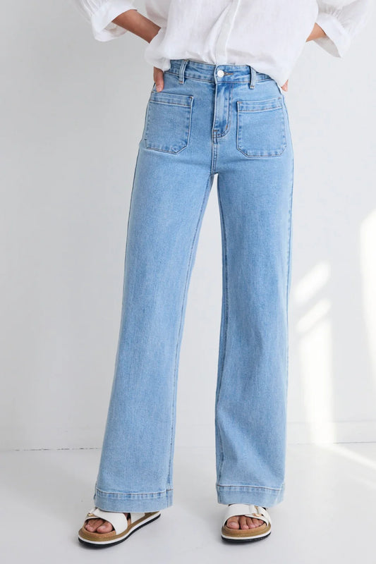 AMONG THE BRAVE Zoey Wide Leg Pocket Jean Light Blue