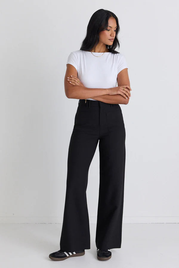 AMONG THE BRAVE Zoey Tailored High Rise Wide Leg Pant Black